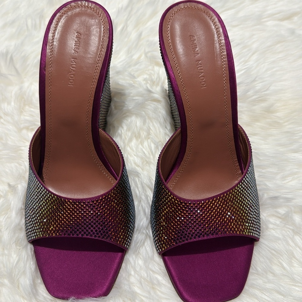 New Amina Muaddi Lupita crystal wedge sandals size 40.5EU - Picture 4 of 13
